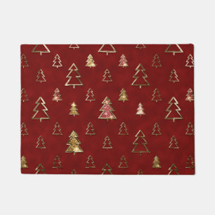 Holiday Red and Gold Faux Metal Christmas Trees Doormat