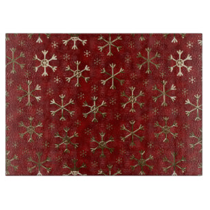 Holiday Red and Gold Metal Christmas Snowflakes Cutting Board
