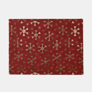 Holiday Red and Gold Metal Christmas Snowflakes Doormat