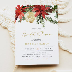Holiday Red and Gold Poinsettia Bridal Shower Invitation