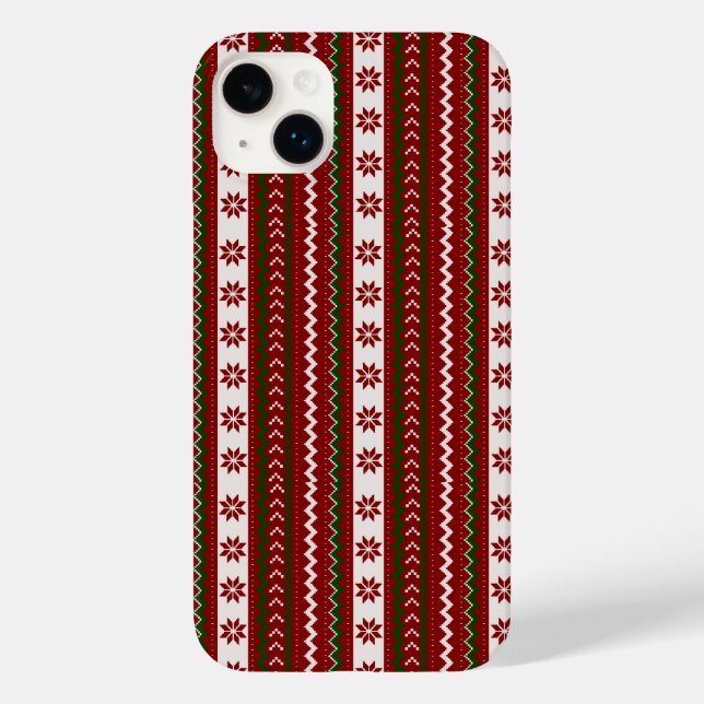 Holiday Red and Green Fair Isle Case-Mate iPhone Case (Back)