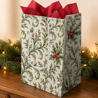 Holiday Red and Green Foliage Elegant Medium Gift Bag