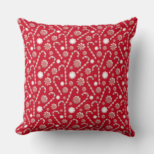 Holiday Red and White Winter Candy Cane Christmas Cushion