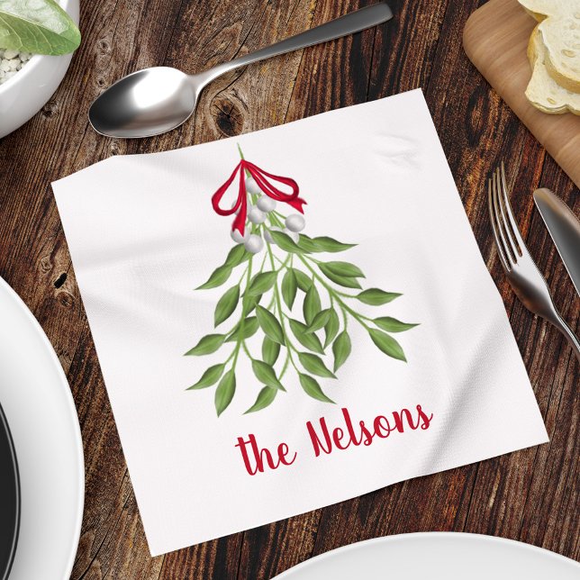 Holiday Red Berries Botanical Greenery Christmas Napkin (Christmas merry mistletoe watercolor simple customized calligraphy napkin. )