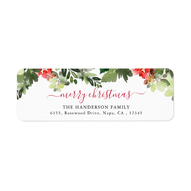 Holiday Red Berries Greenery Return Address Label (Front)