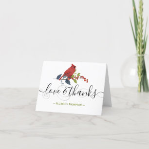 Holiday Red Cardinal Love & Thanks Elegant Thank You Card