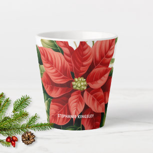 Holiday Red Christmas Poinsettia Personalised Latte Mug
