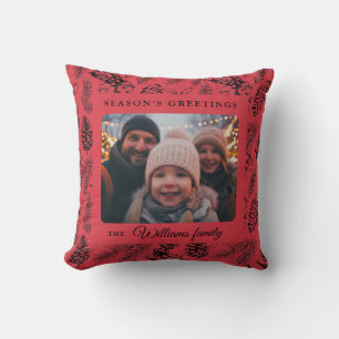 Holiday Red Family Photo Throw Pillow