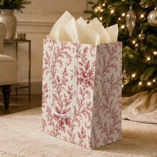 Holiday Red Foliage Elegant Greenery Medium Gift Bag