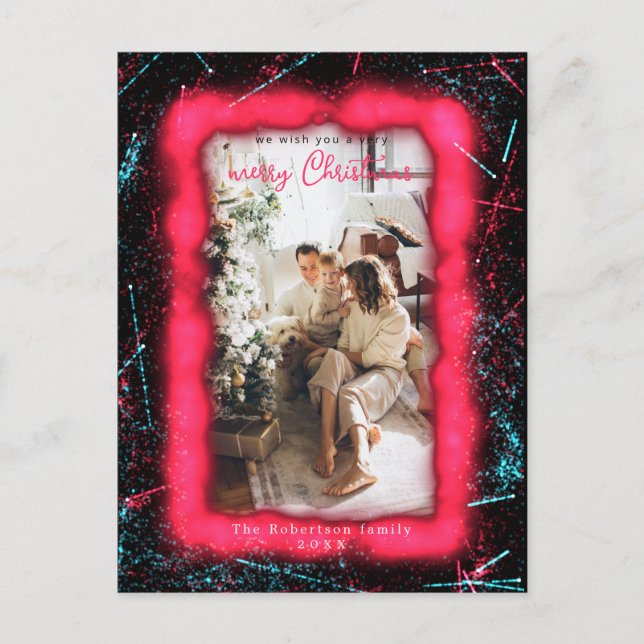 Holiday Red Glitter Framed Photo Merry Christmas Postcard (Front)
