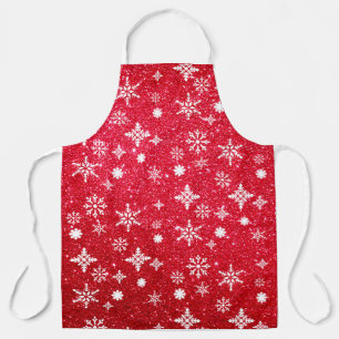 Holiday Red Glitter Snowflake Pattern Christmas Apron