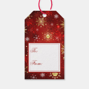 Holiday Red Gold Snowflakes Xmas Christmas Gift Tags