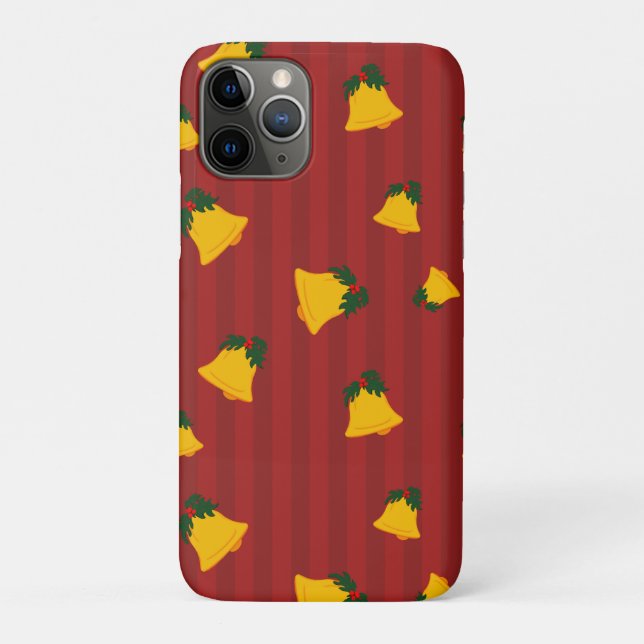 Holiday Red Gold Stripe Bells Christmas Case-Mate iPhone Case (Back)