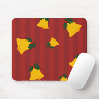 Holiday Red Gold Stripe Bells Christmas Mouse Pad