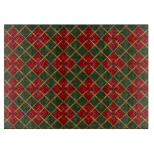 Holiday Red, Green and Gold Glitter Geometric Cutting Board