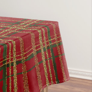 Holiday Red, Green & Gold Glitter Christmas Tartan Tablecloth