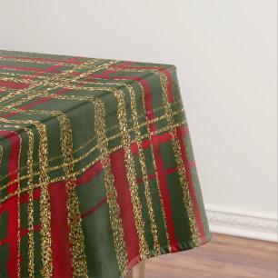 Holiday Red, Green & Gold Glitter Christmas Tartan Tablecloth