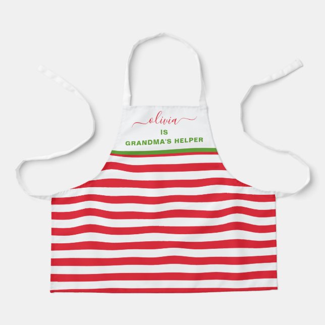 Holiday Red Green Grandma's Helper Kitchen Baking Apron (Front)
