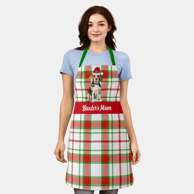 Holiday Red Green Plaid Beagle Dog Christmas Apron (Worn)