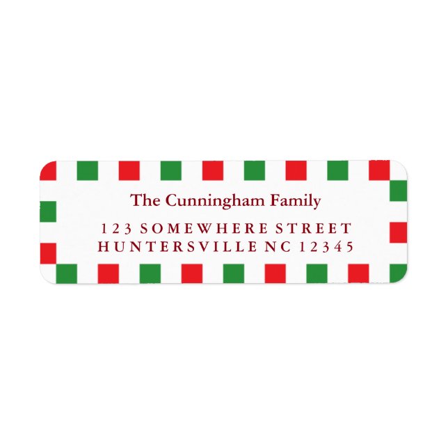 Holiday Red & Green Square Border Return Address Label (Front)