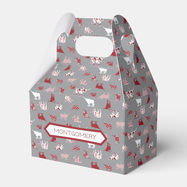 Holiday Red Patterned Longhorns Pattern Favour Box (Front Side)