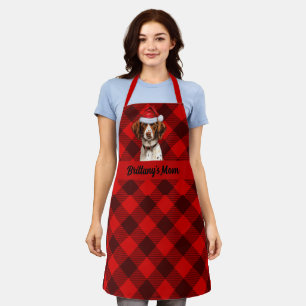 Holiday Red Plaid Brittany Spaniel Dog Christmas Apron