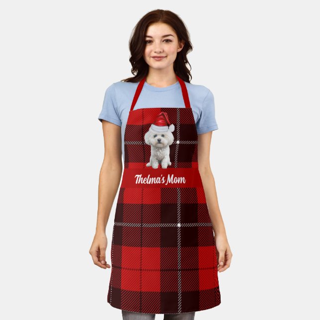 Holiday Red Plaid Coton de Tulear Dog Christmas Apron (Worn)
