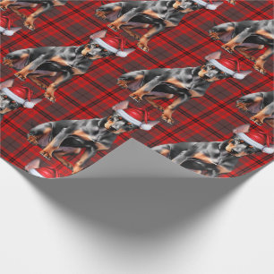 Holiday Red Plaid Doberman Santa Dog Christmas Wrapping Paper