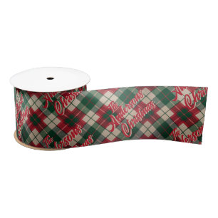 Holiday Red Plaid Family Name Christmas Satin Ribbon