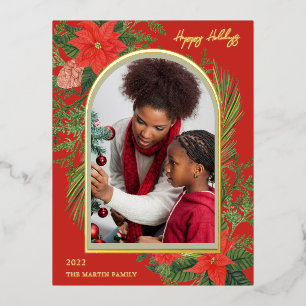 Holiday Red Poinsettia and Greenery Photo