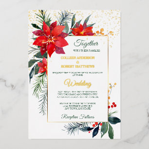 Holiday Red Poinsettia Gold Frame Wedding