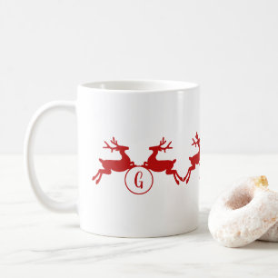 Holiday Red Reindeer Monogrammed Christmas Coffee Mug