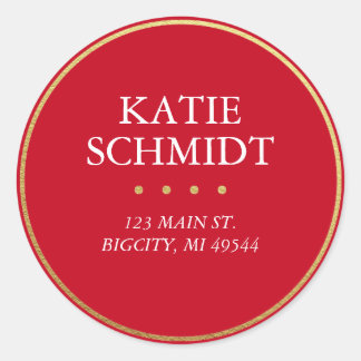 Holiday Red Return Address Label w/ Faux Gold Foil