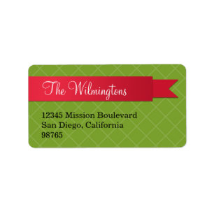 Holiday red satin ribbon green lattice address label