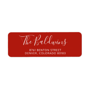 Holiday Red Script Name Return Address Label