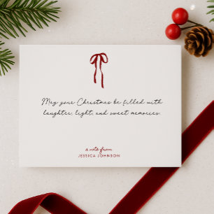 Holiday Red Stripes and Bow Note Card