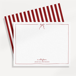 Holiday Red Stripes Bow Note Card