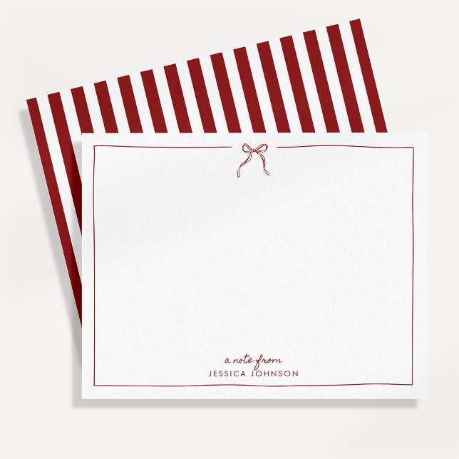 Holiday Red Stripes Bow Note Card (Creator Uploaded)