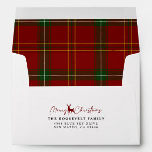 Holiday Red Tartan Plaid Merry Christmas Lined  Envelope