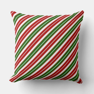 Holiday Red, White and Green Christmas Stripes Cushion