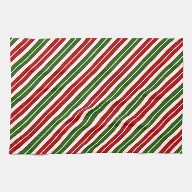 Holiday Red, White and Green Christmas Stripes Tea Towel (Horizontal)