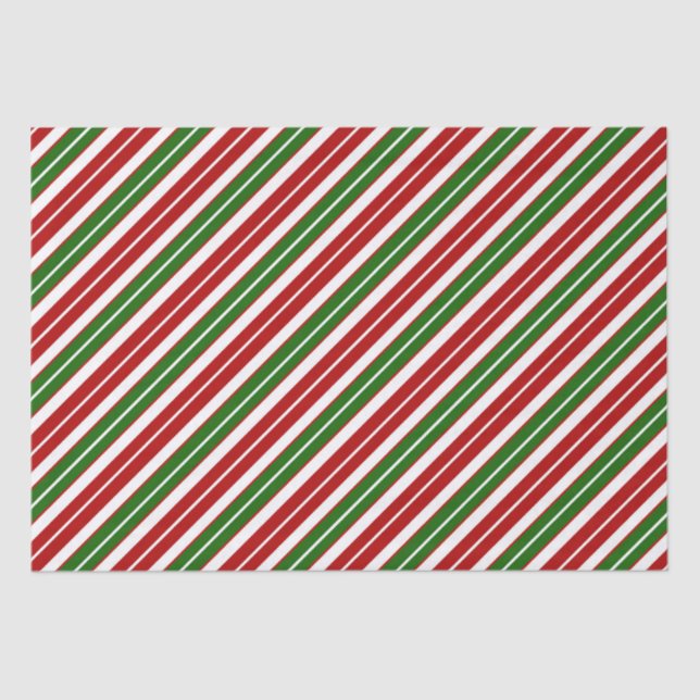 Holiday Red, White and Green Christmas Stripes Tissue Paper (Front)