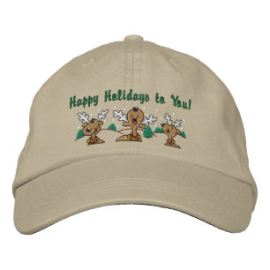 Holiday Reindeer Greetings Embroidered Hat