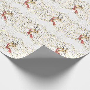 Holiday Reindeer on Gold Stones Wrapping Paper