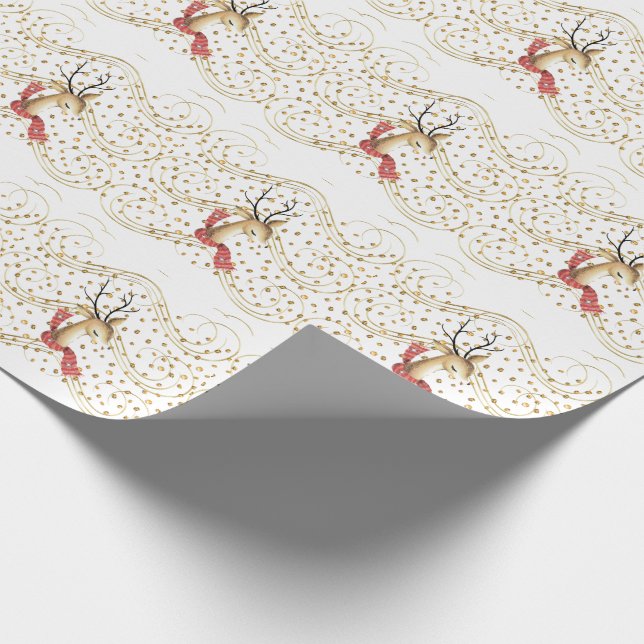Holiday Reindeer on Gold Stones Wrapping Paper (Corner)