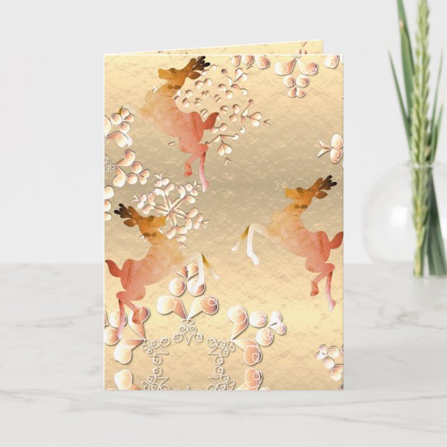 Holiday Reindeer & Snowflakes Greeting Card (Front)