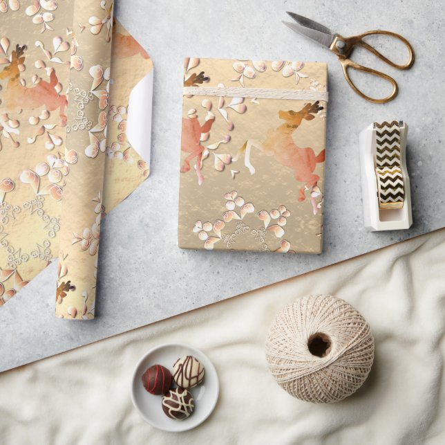 Holiday Reindeer Snowflakes on Rose Gold Wrapping Paper (Crafts)