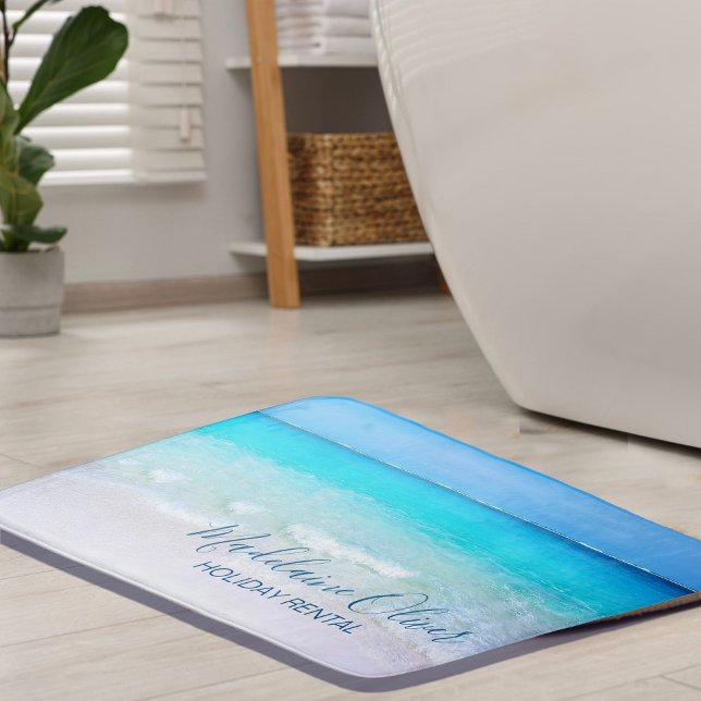 Holiday Rental Ocean Beach Summer Seaside Scene  Bath Mat (Creator Uploaded)