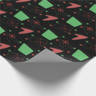 Holiday Retro Atomic Pattern on Black Wrapping Paper