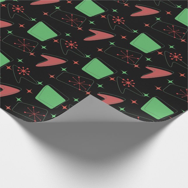 Holiday Retro Atomic Pattern on Black Wrapping Paper (Corner)